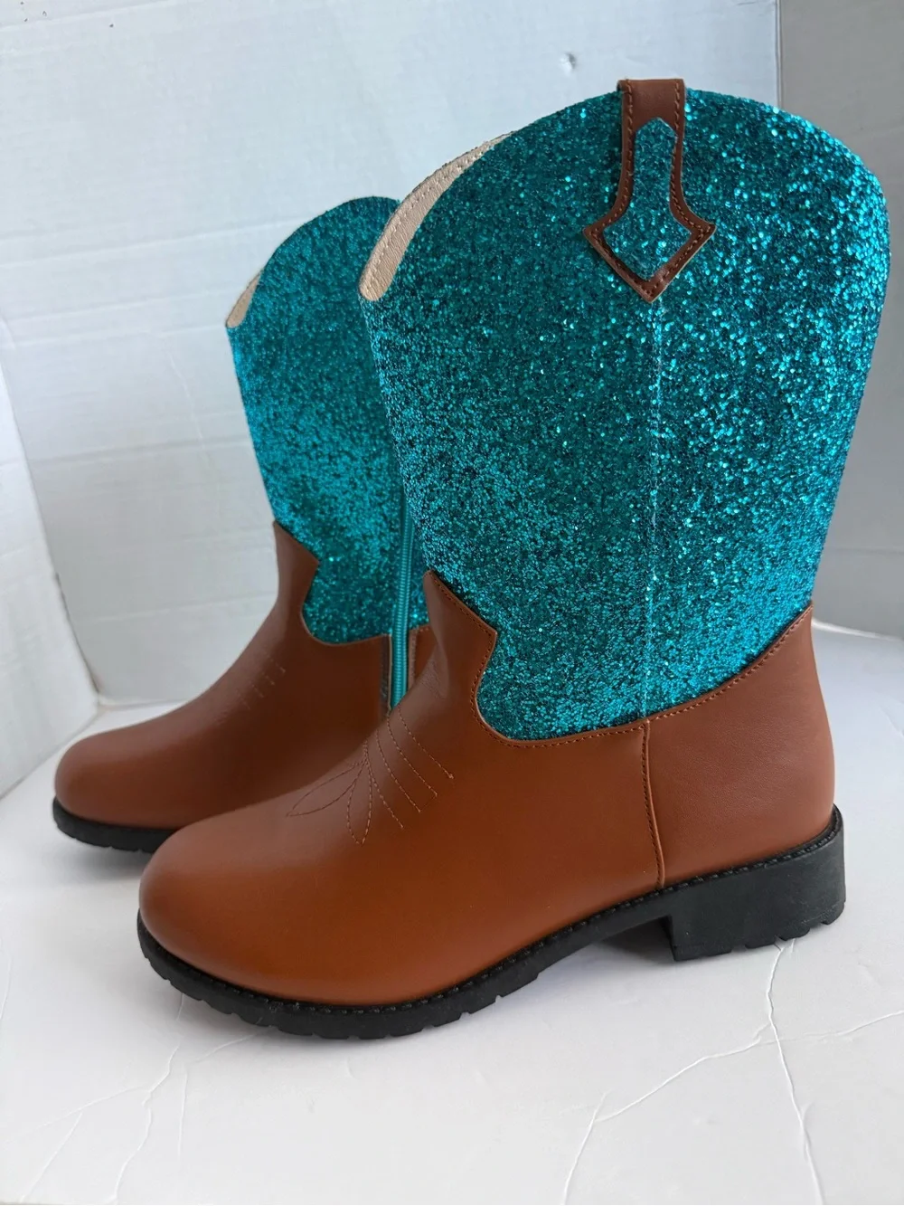 Sparkly Girls Cowboy Boots Mid Calf Glitter Boots Western Cowboy Booties Y7